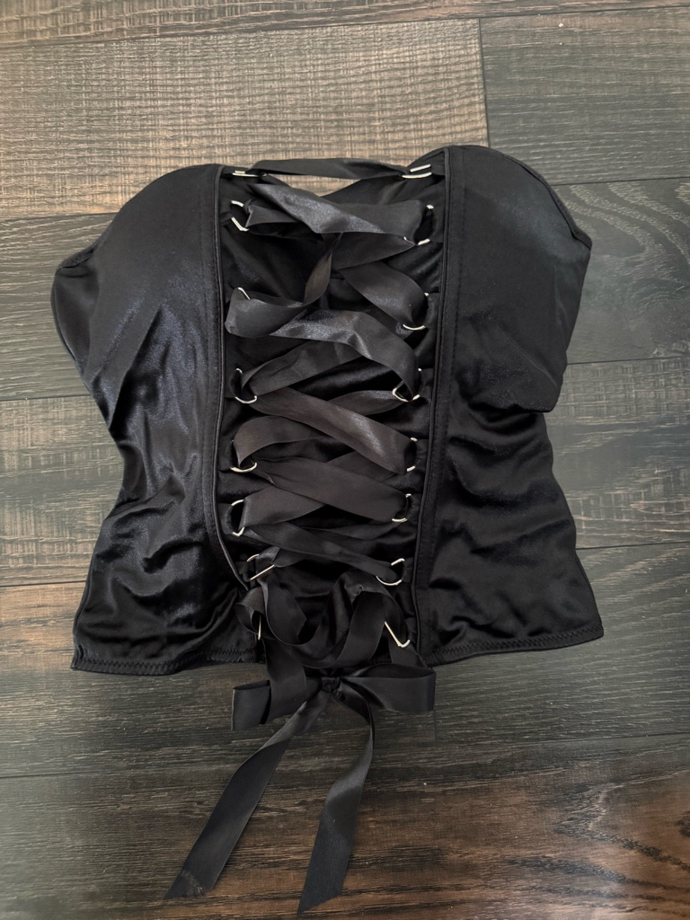 Black Satin Corset Top with Ribbon Lacing